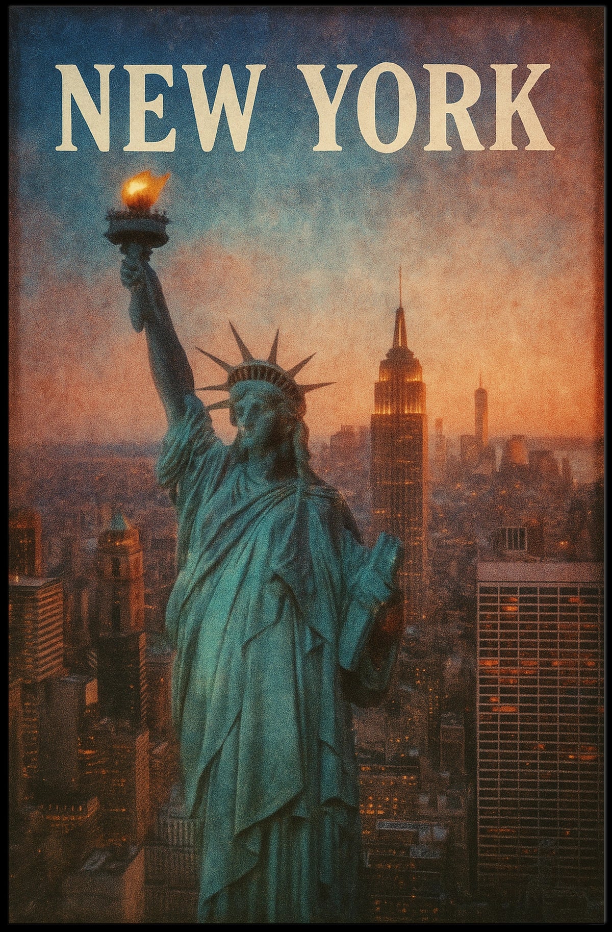 New York Skyline With Statue Of Liberty Poster