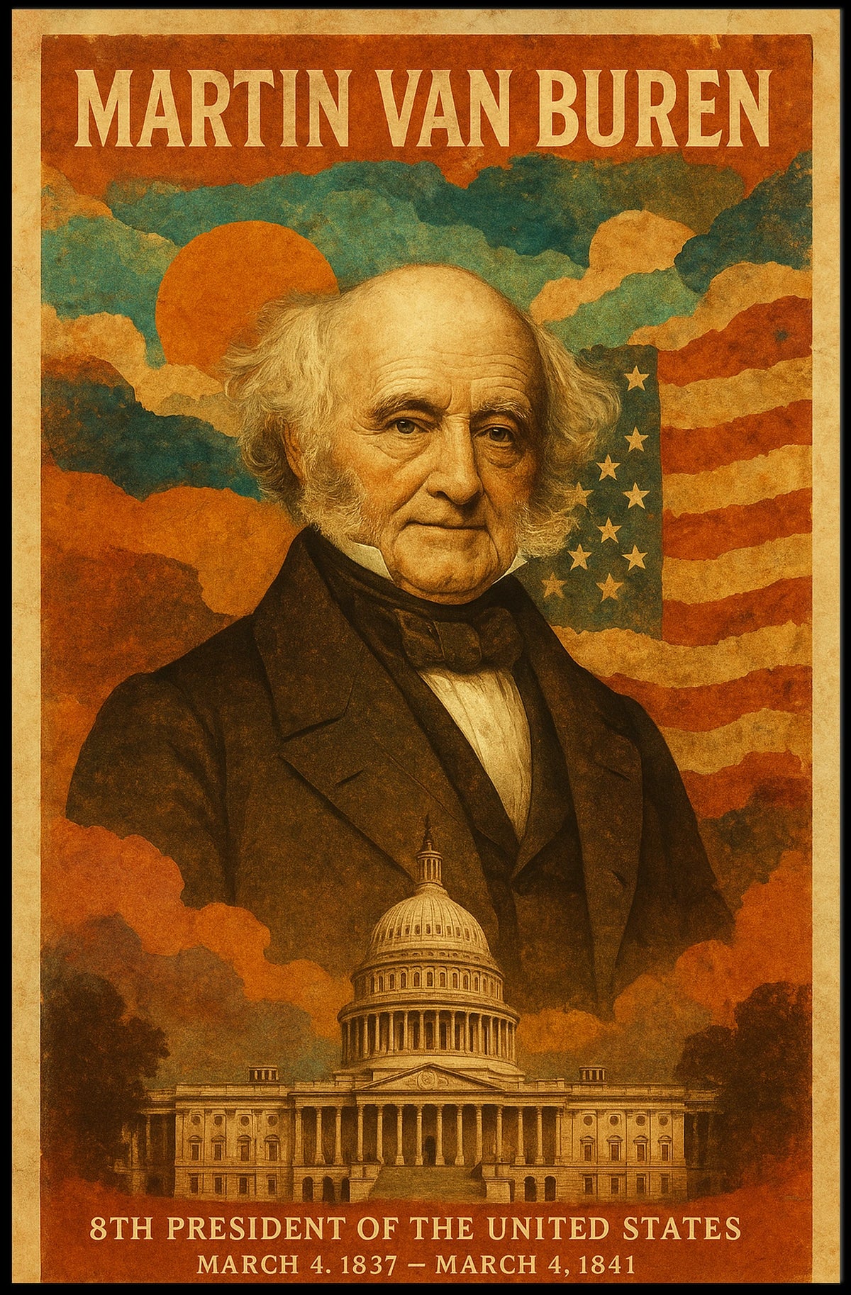 Martin Van Buren 8th President of the United States Layered Digital Collage Poster