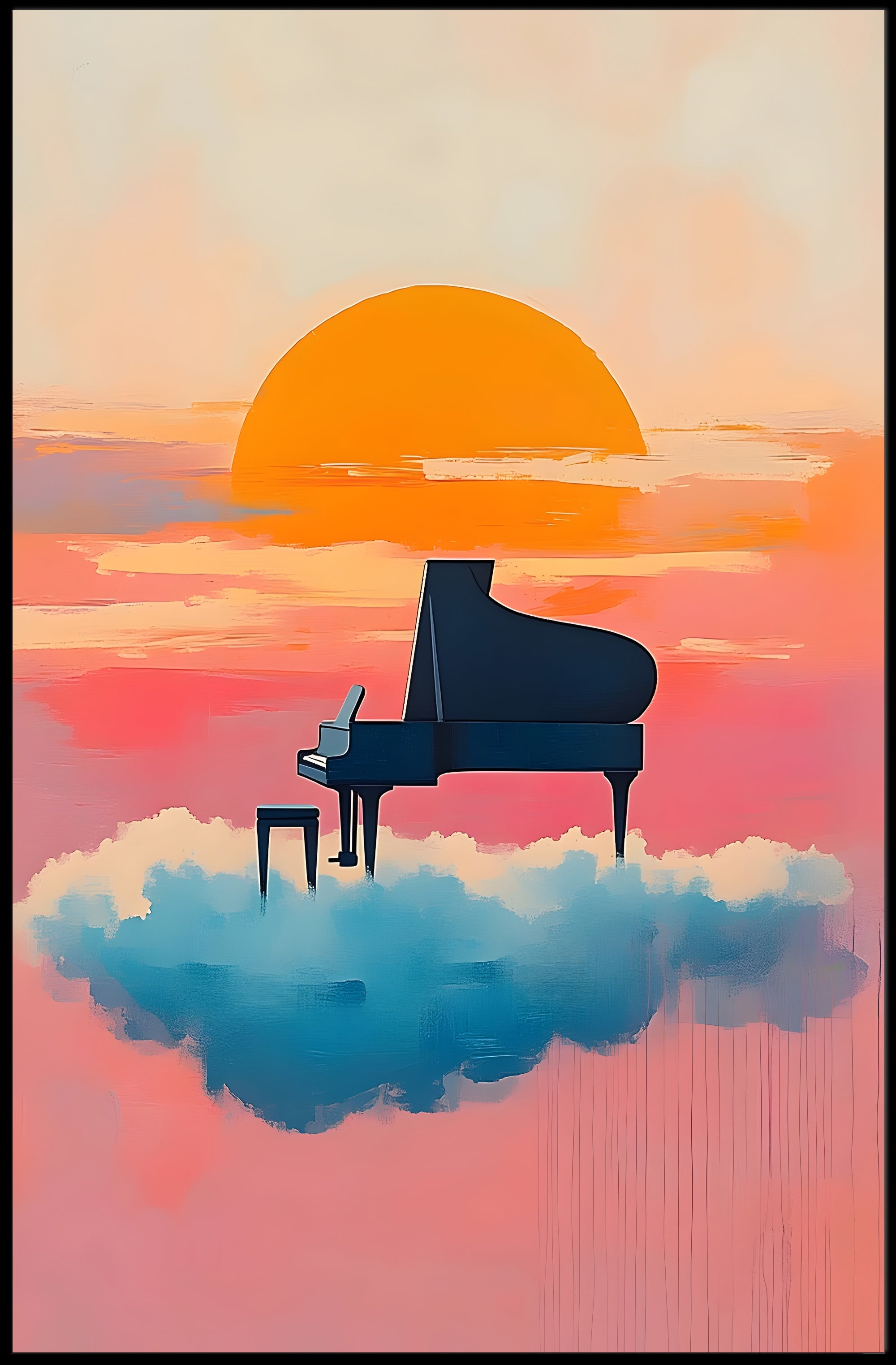 Piano In Clouds Dreamy Poster Sunset Wall Art