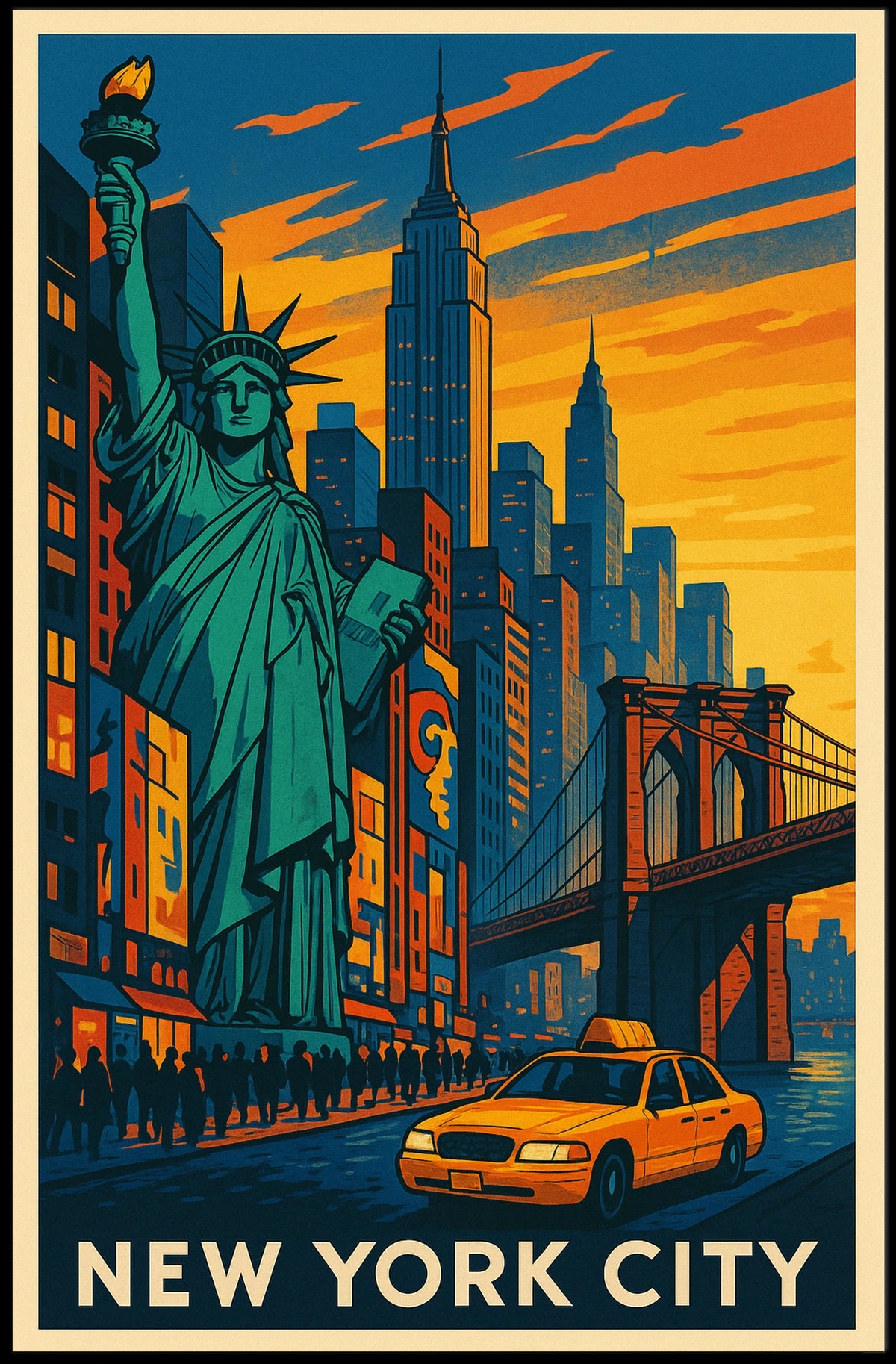 New York City Poster Vintage Travel Cityscape Wall Art
