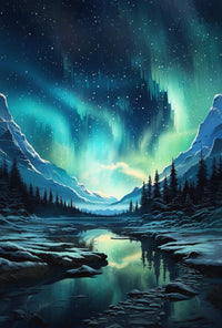 Serene Aurora Borealis Winter Landscape National Park Poster