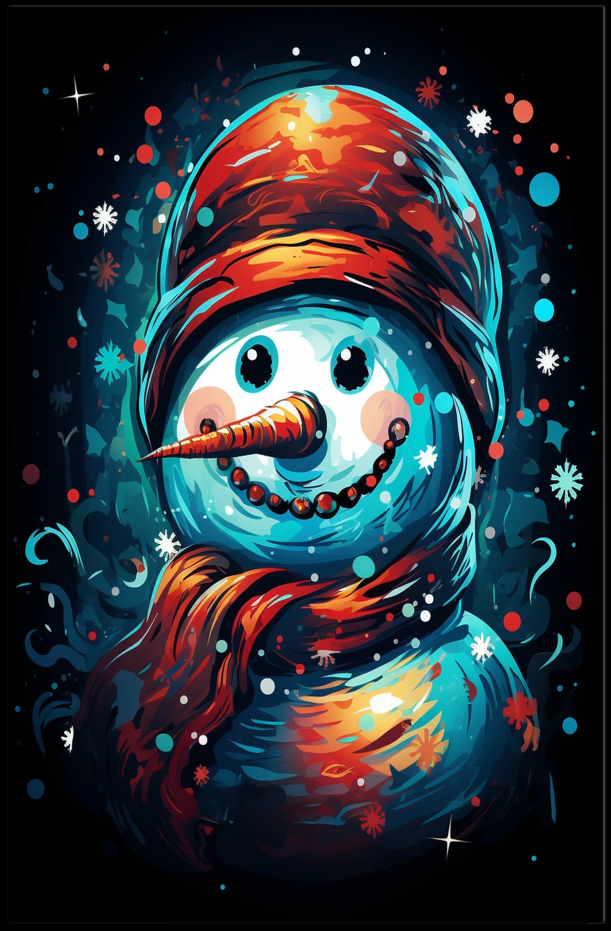 Stylized Snowman Holiday Abstract Artistic Poster
