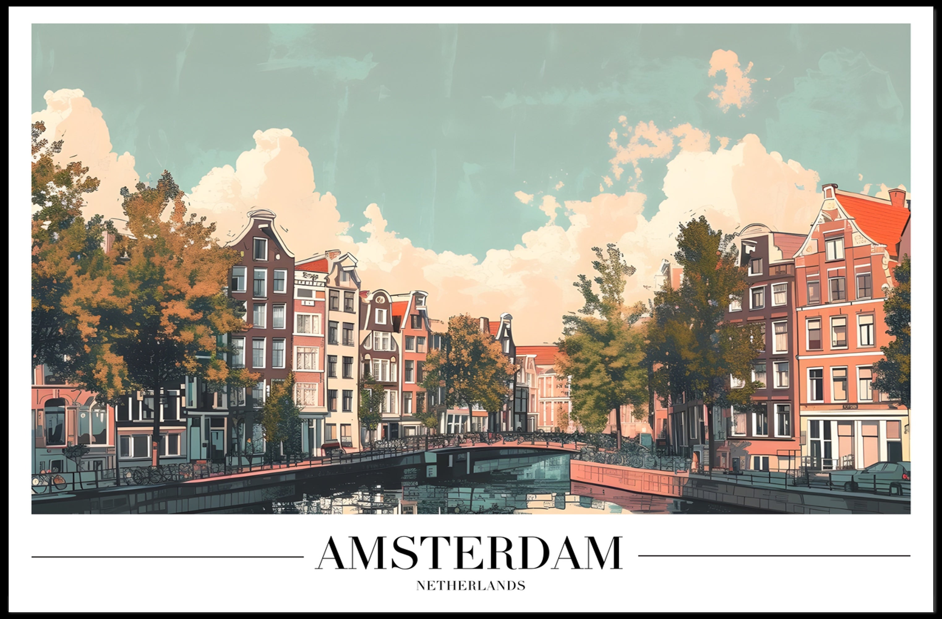 Amsterdam Canal Houses Scenic Travel Poster
