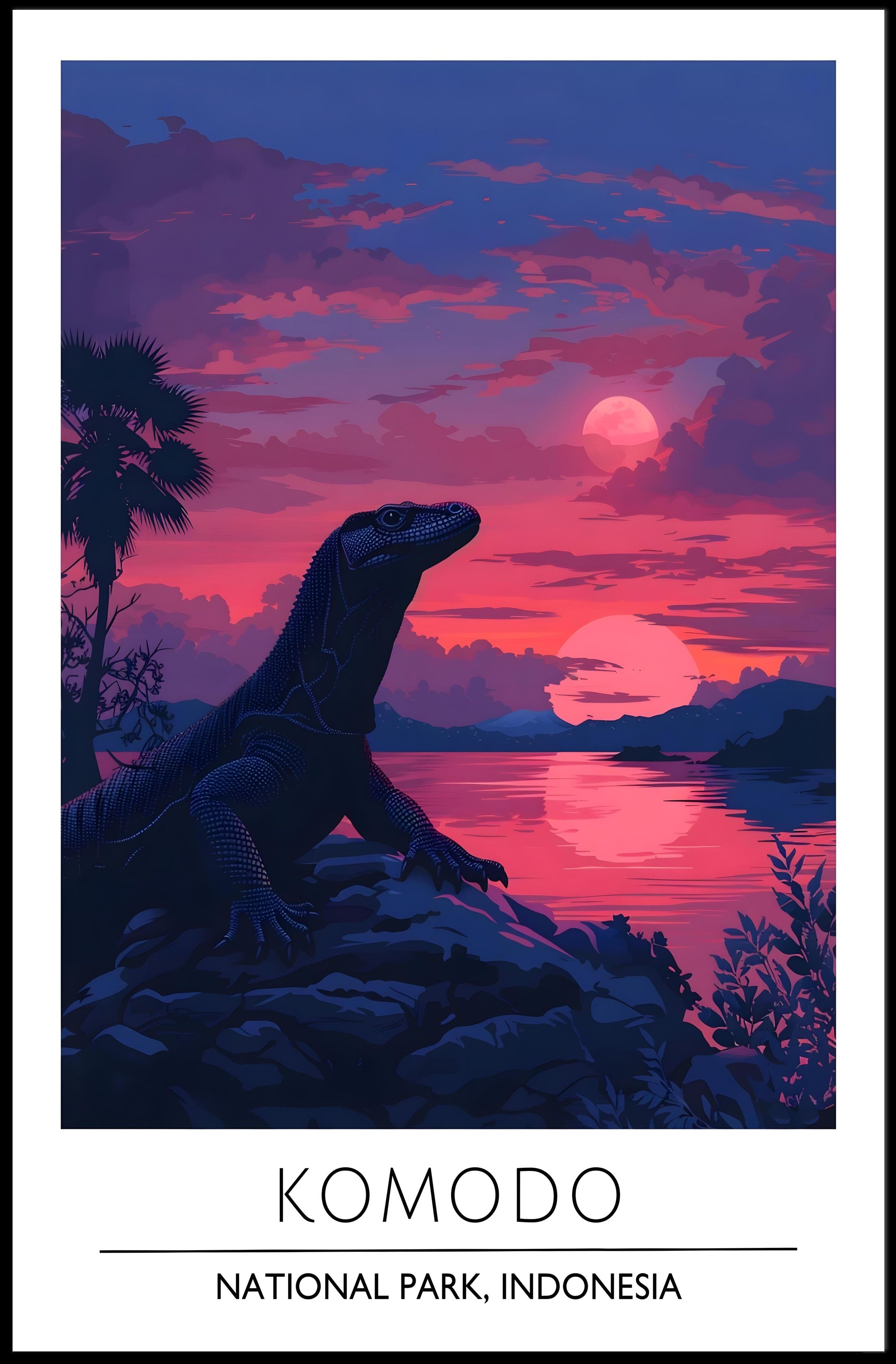 Komodo Dragon Sunset in Indonesia: National Park Poster