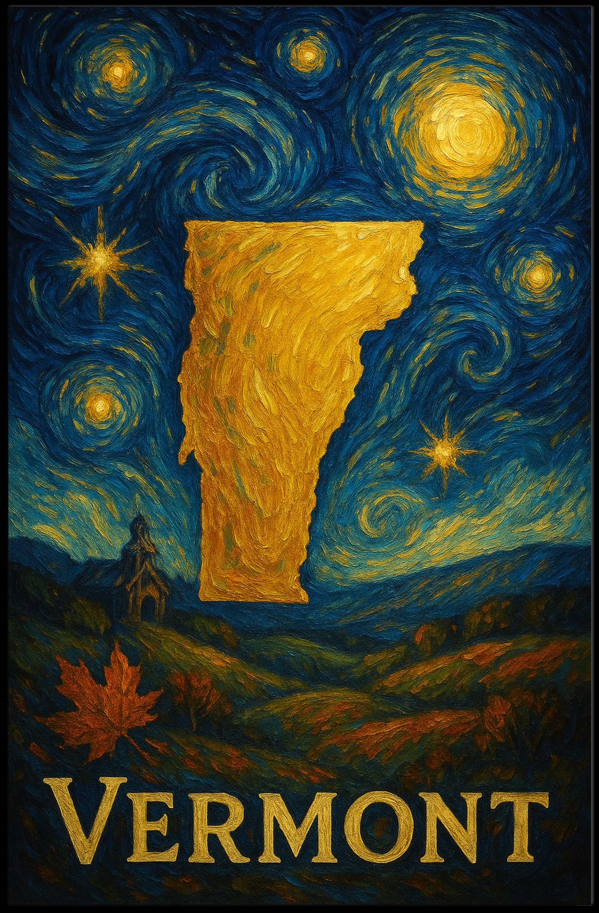 Vermont Starry Night Poster Vintage Travel Print
