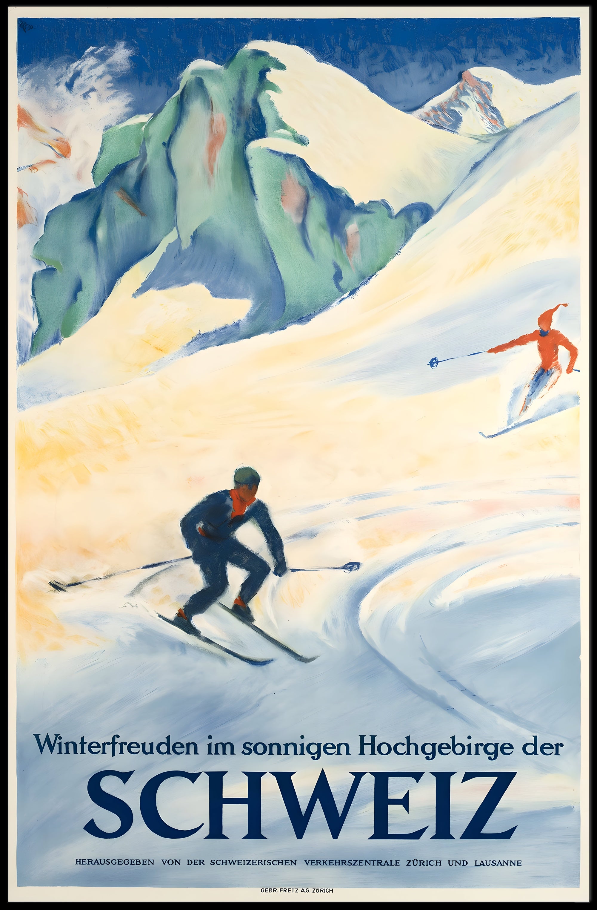 Swiss Alps Vintage Ski Adventure Travel Poster PosterGoat