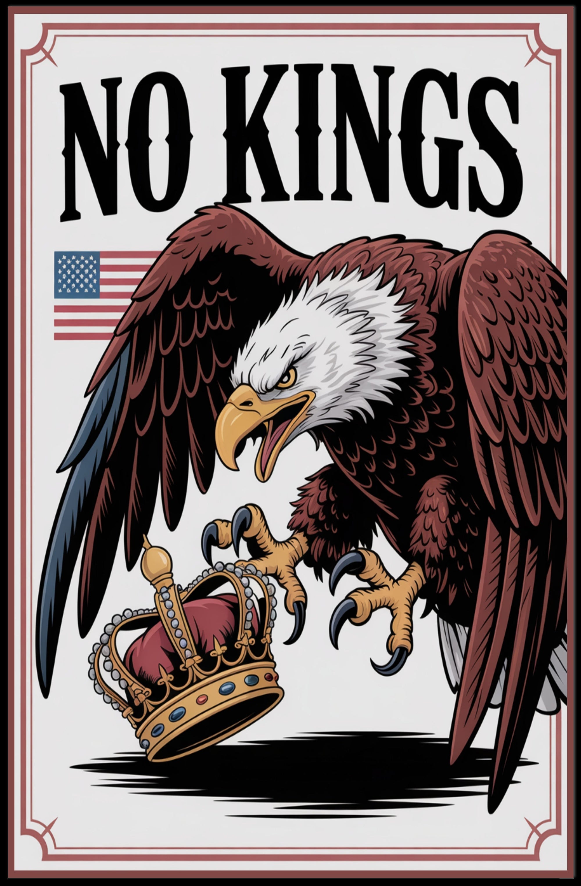 NO KINGS Eagle Anti-Monarchy Political or Propaganda Poster