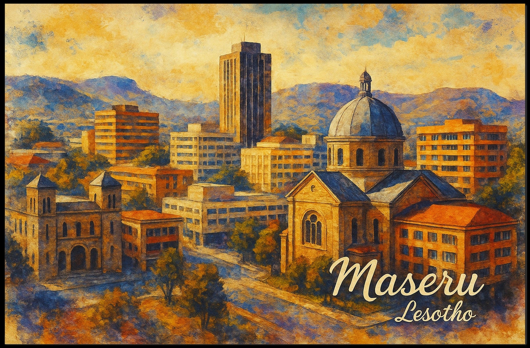 Maseru, Lesotho Cityscape Art Poster