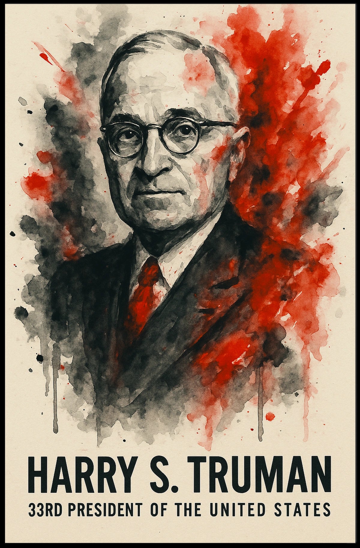 Harry S. Truman Watercolor Historical Presidential Poster