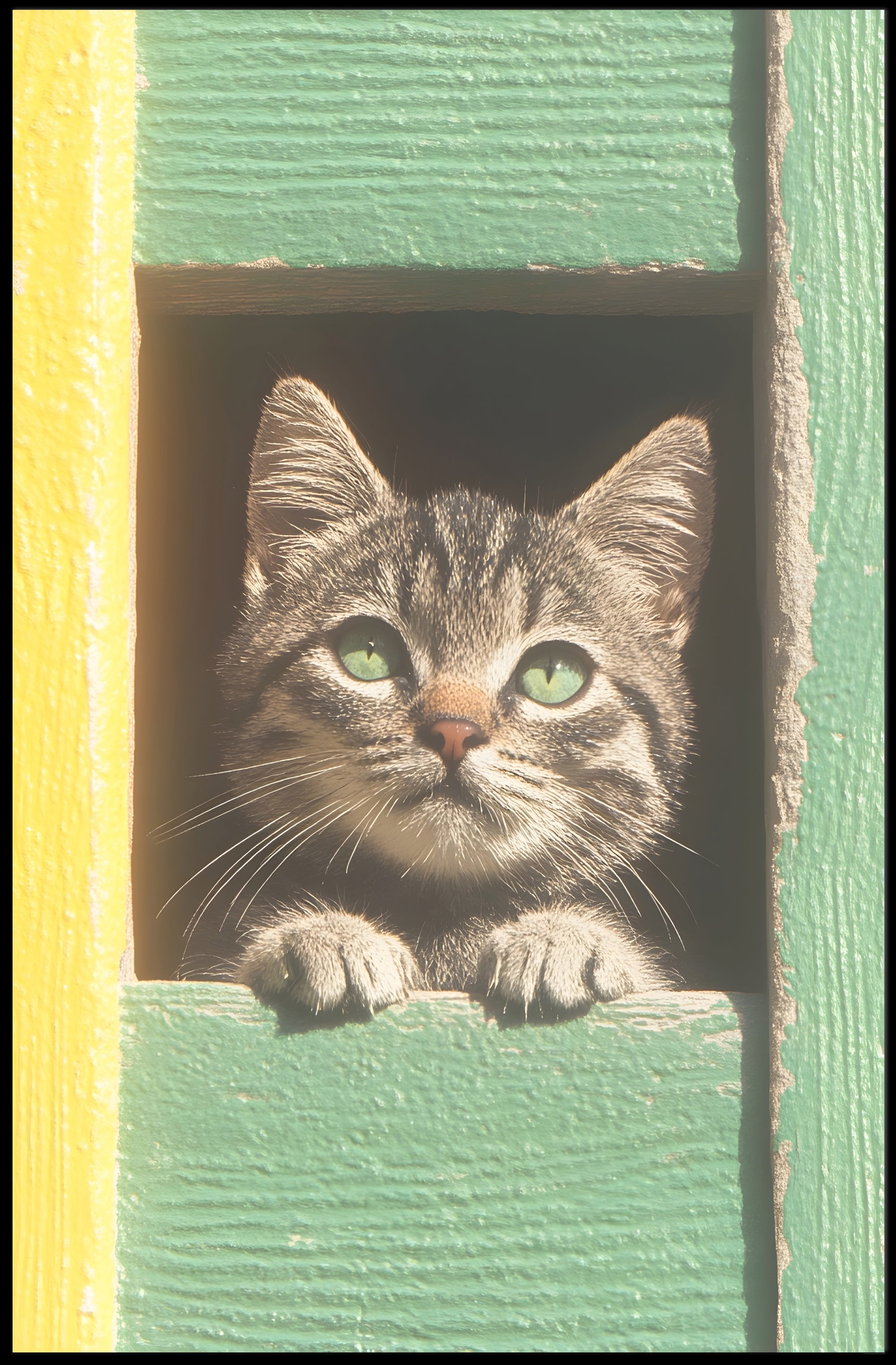 Curious Cat Window Poster Charming Whimsical Print