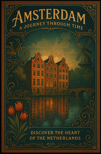 Amsterdam Historical Journey Tulips Windmill Canal Houses Poster