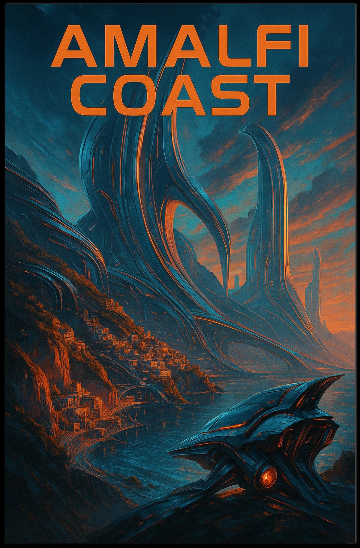 Amalfi Coast Futuristic Vision Poster 18x24 Wall Art