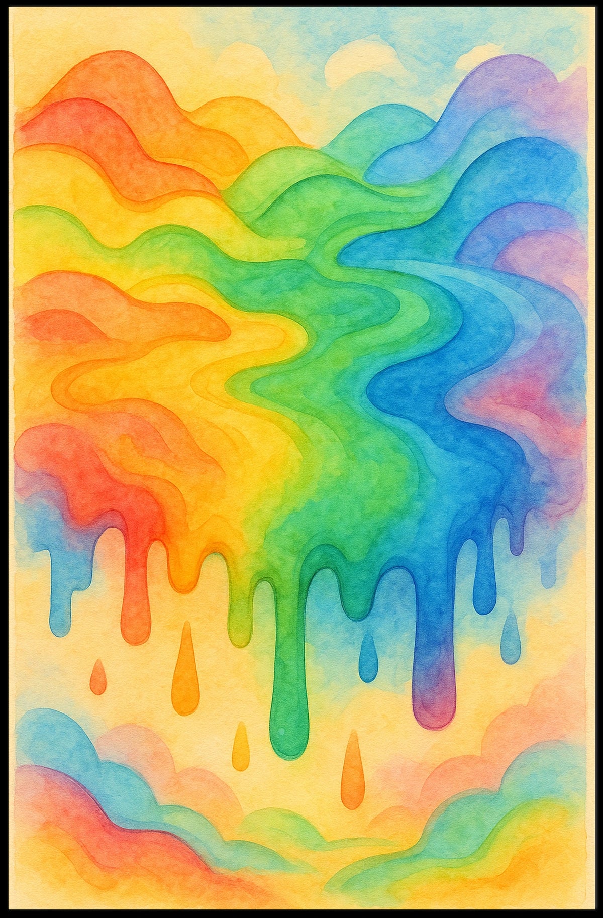 The poster displays an abstract, vibrant scene of flowing rainbow colors. The core Travel Poster