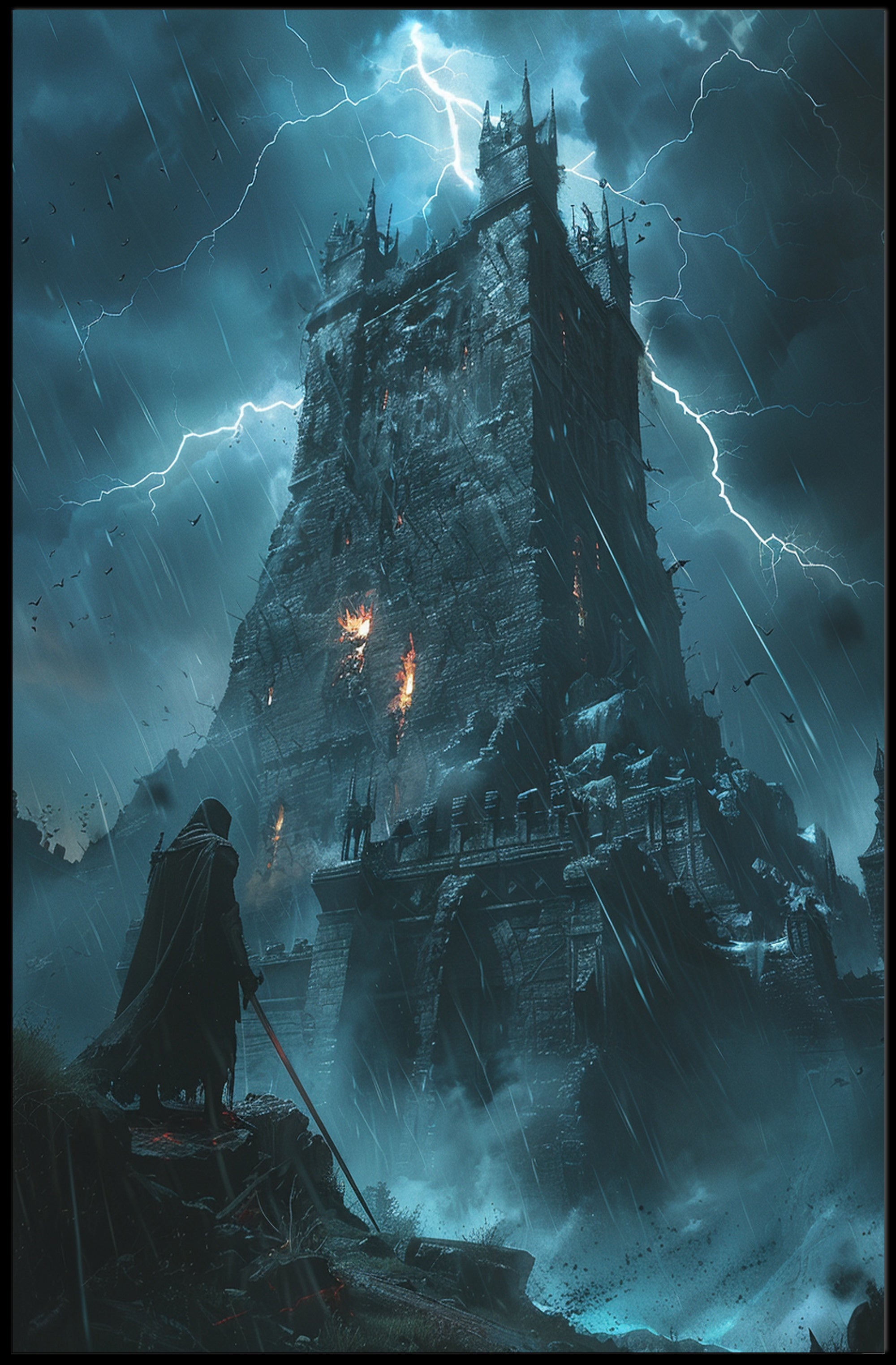Dramatic Dark Fantasy Fortress Adventure Fantasy or Mythology Poster PosterGoat
