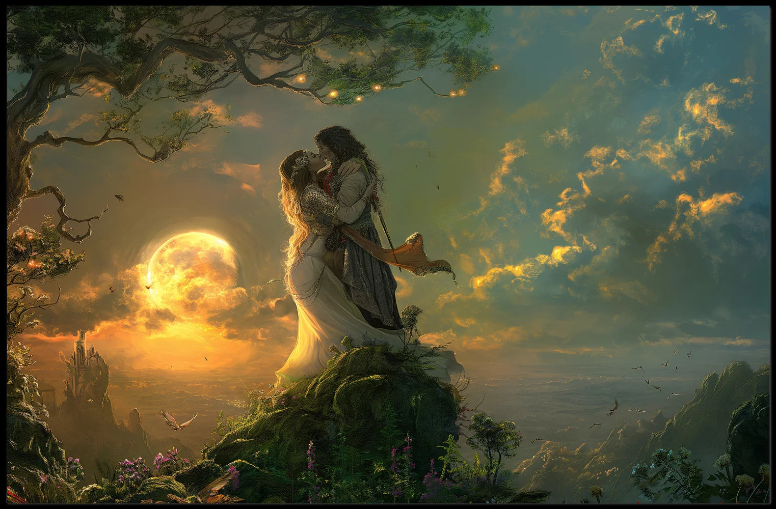 Romantic Fantasy Couple on Enchanted Hilltop Poster