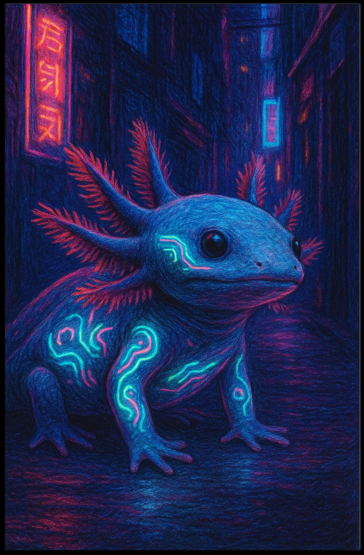 Neon Axolotl In The City Poster