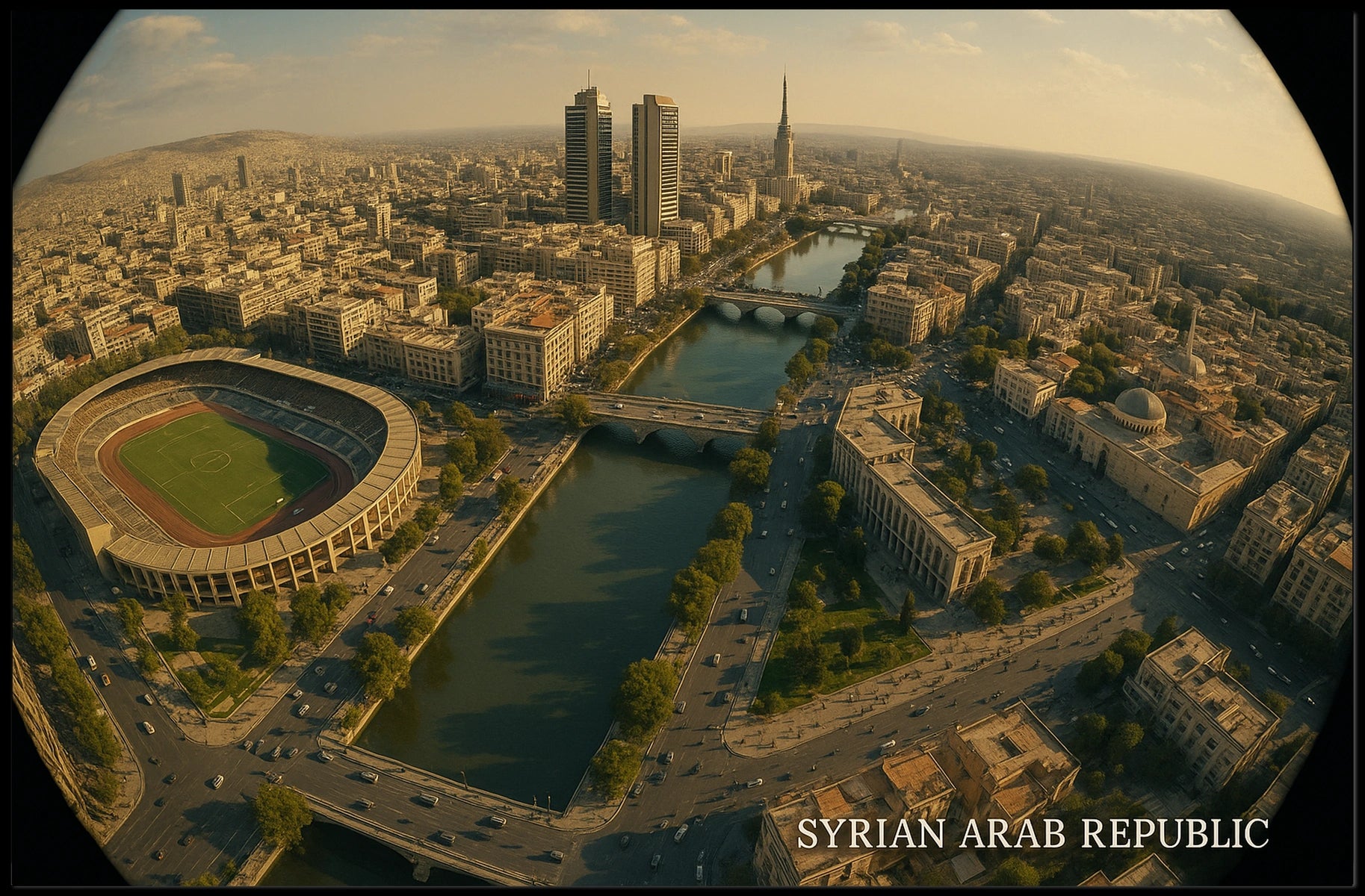 Syrian Arab Republic Aerial Cityscape Poster