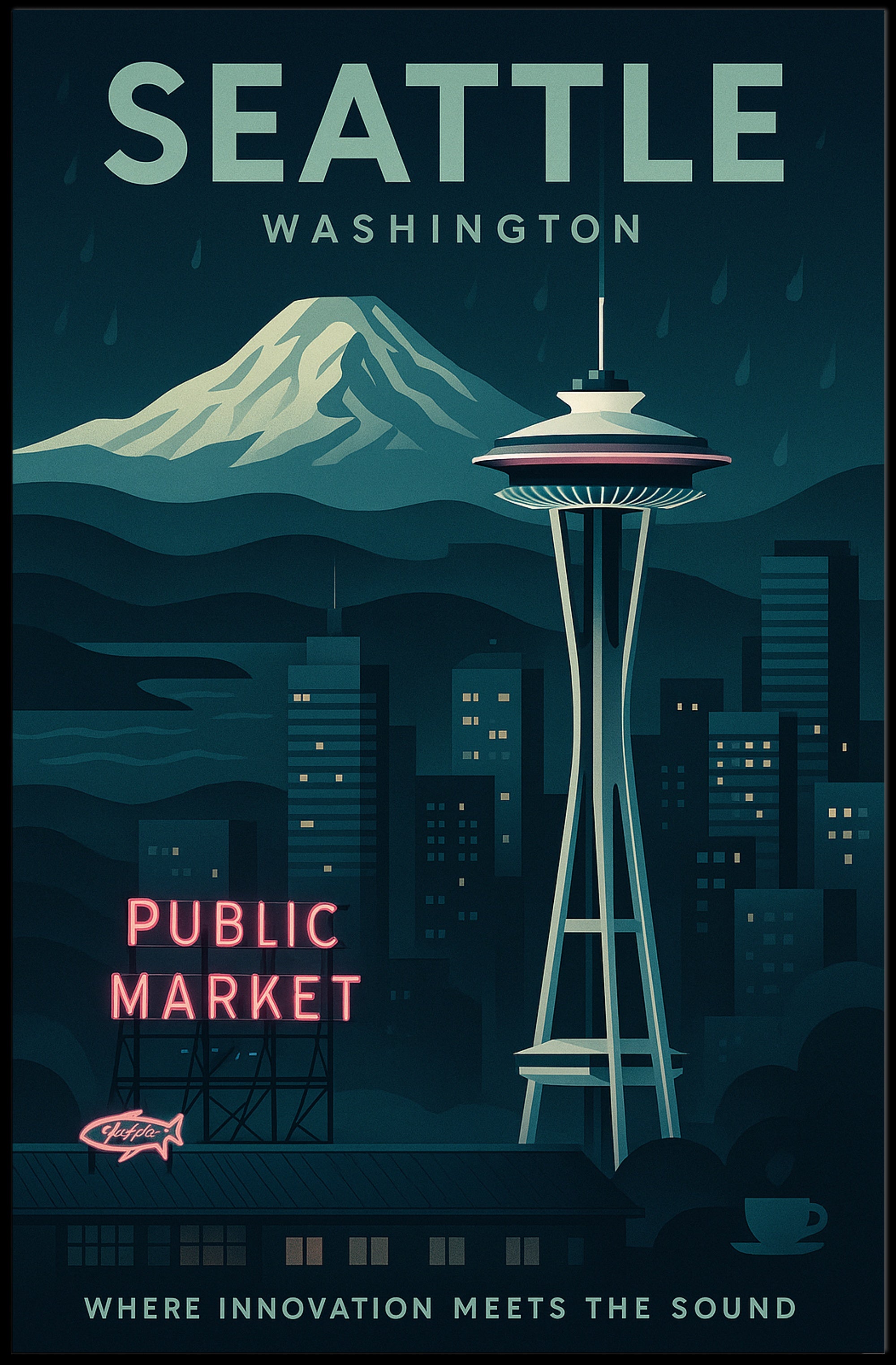 Seattle Skyline Wall Art Print for Decor