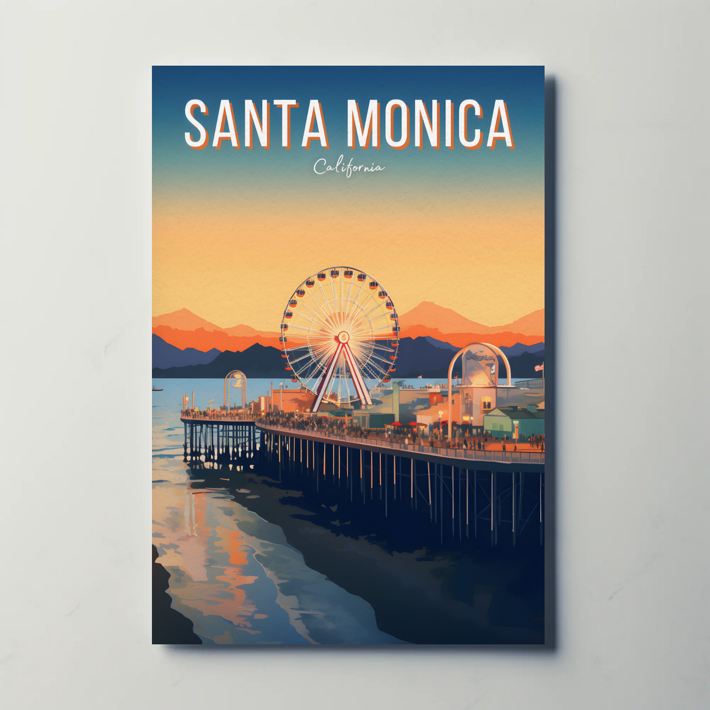 Santa Monica California Pier Sunset Ocean Ferris Poster