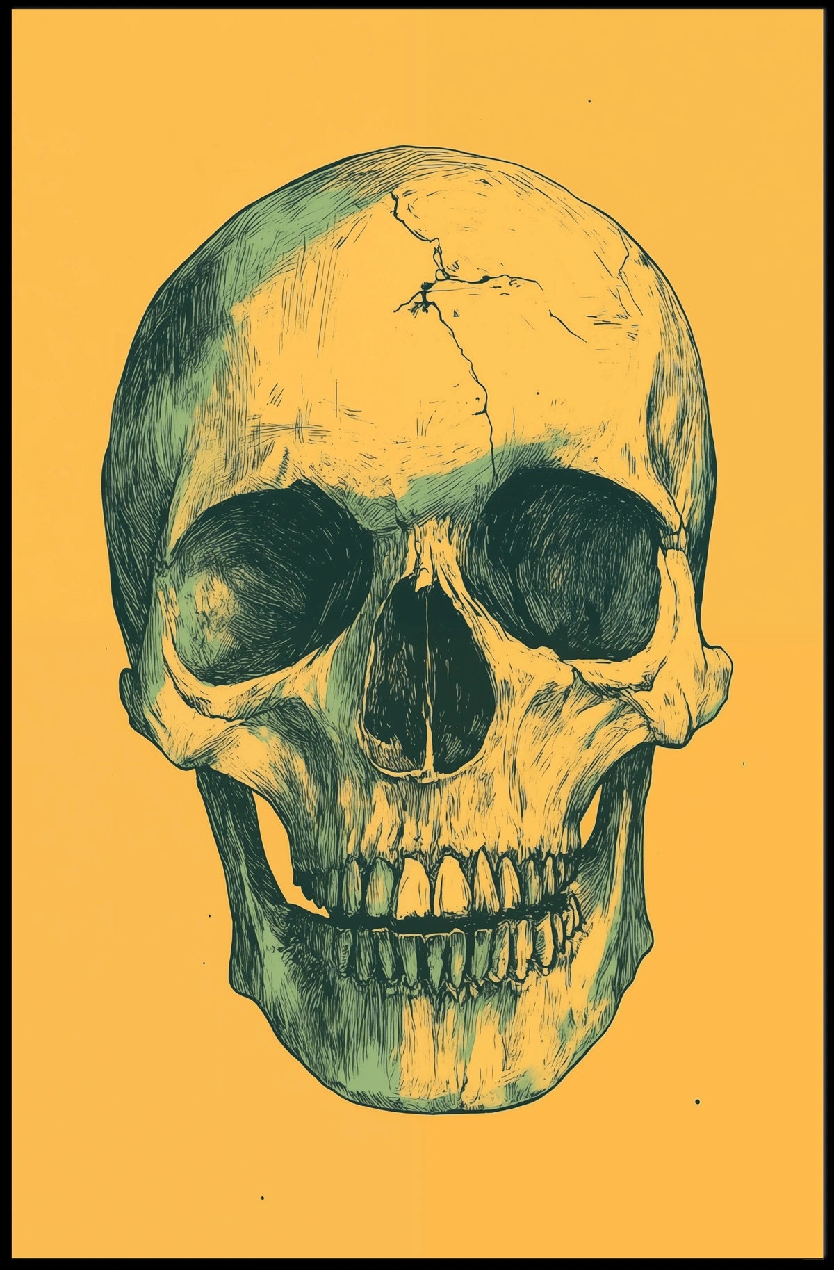 Human Skull Mortality Decay Illustration Poster