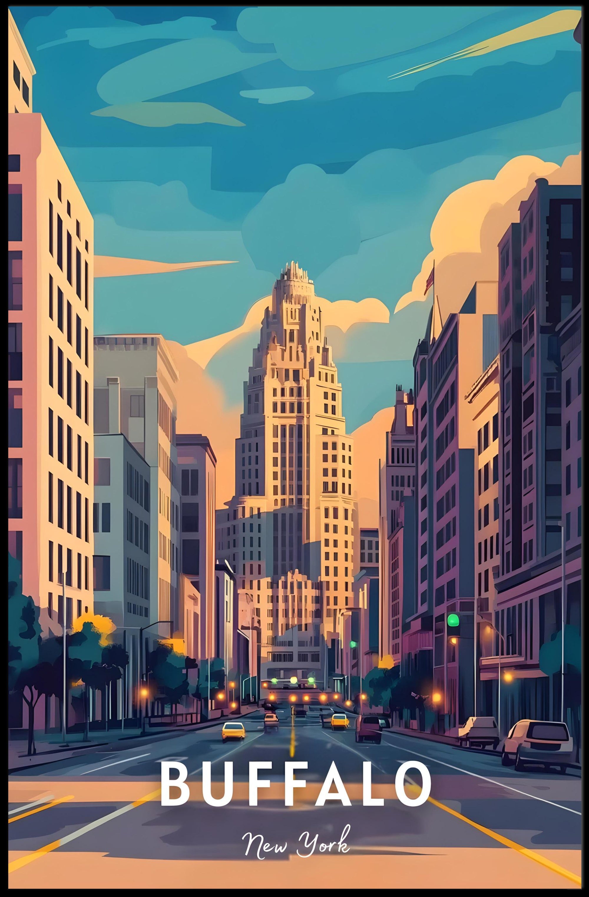 Buffalo Art Deco Urban Cityscape Poster Modern Wall Art