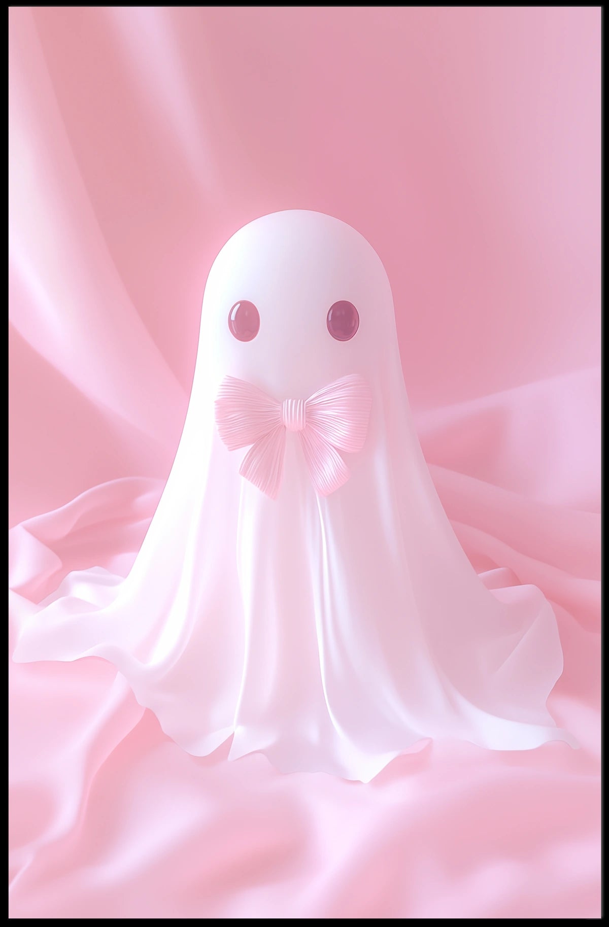 Cute Ghost Pink Bow Minimalist Poster