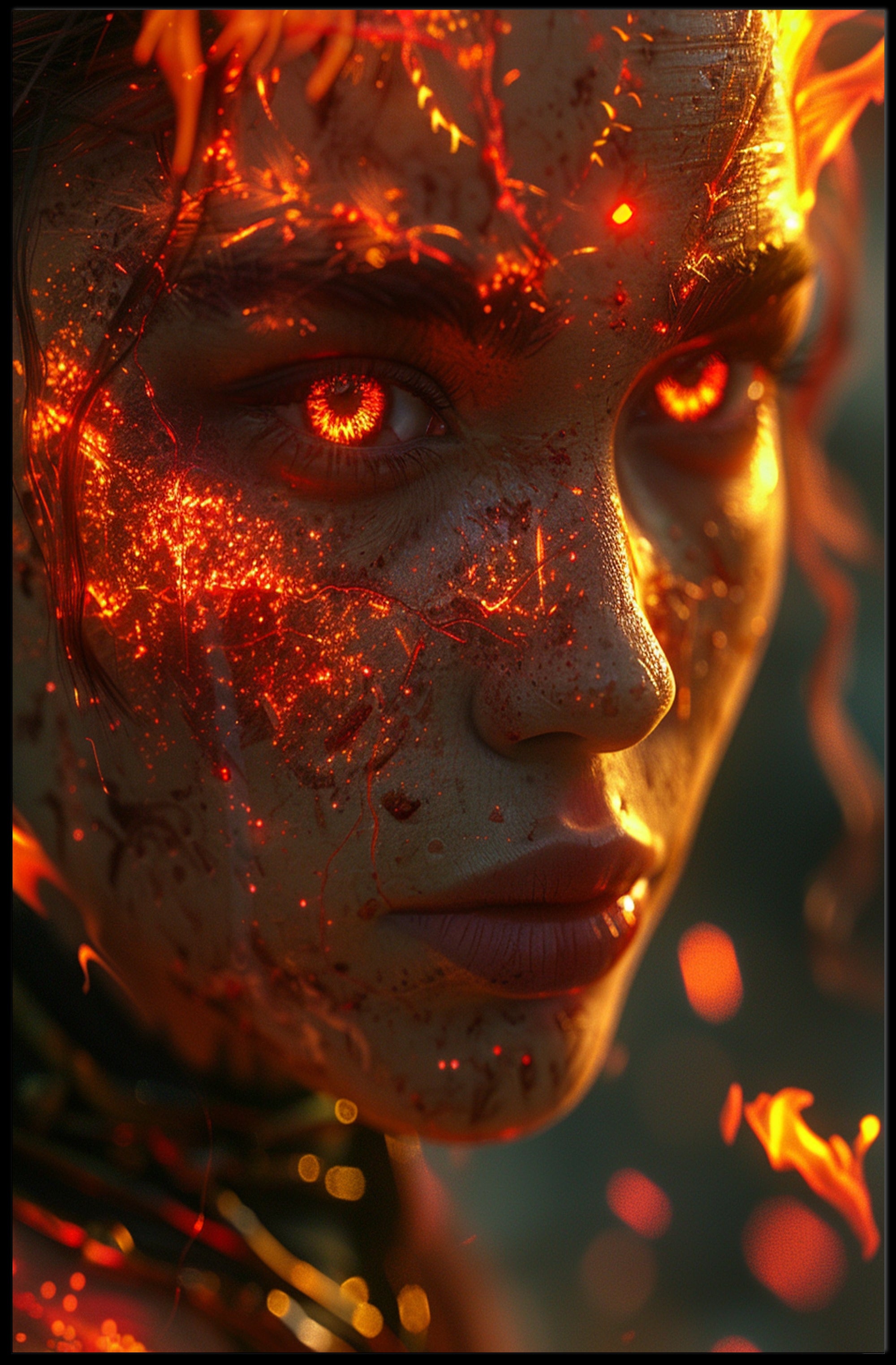 Fiery Mythical Character Surreal Fantasy Art Poster PosterGoat