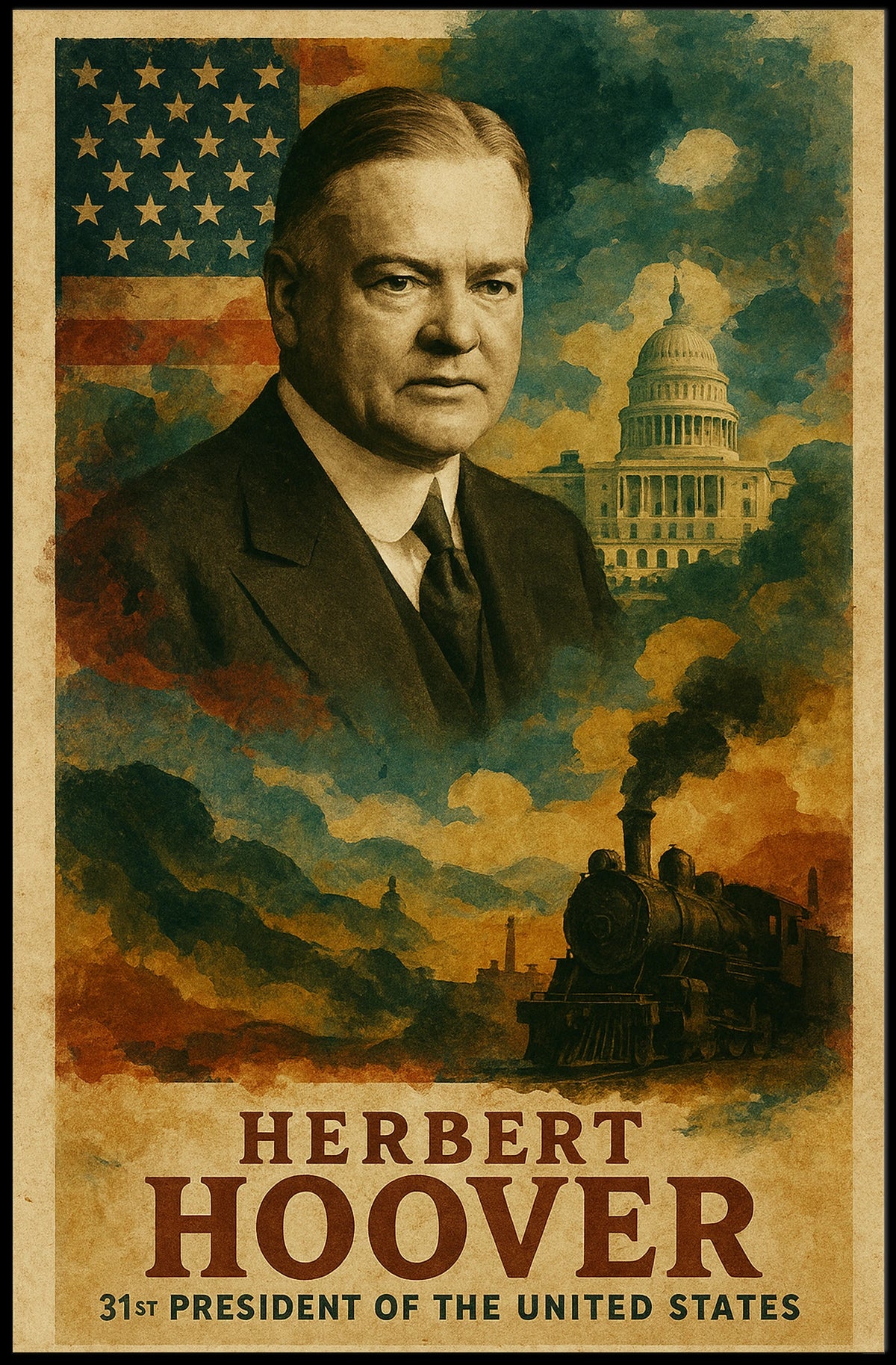 Herbert Hoover 31st President of the United States Layered Digital Collage Poster