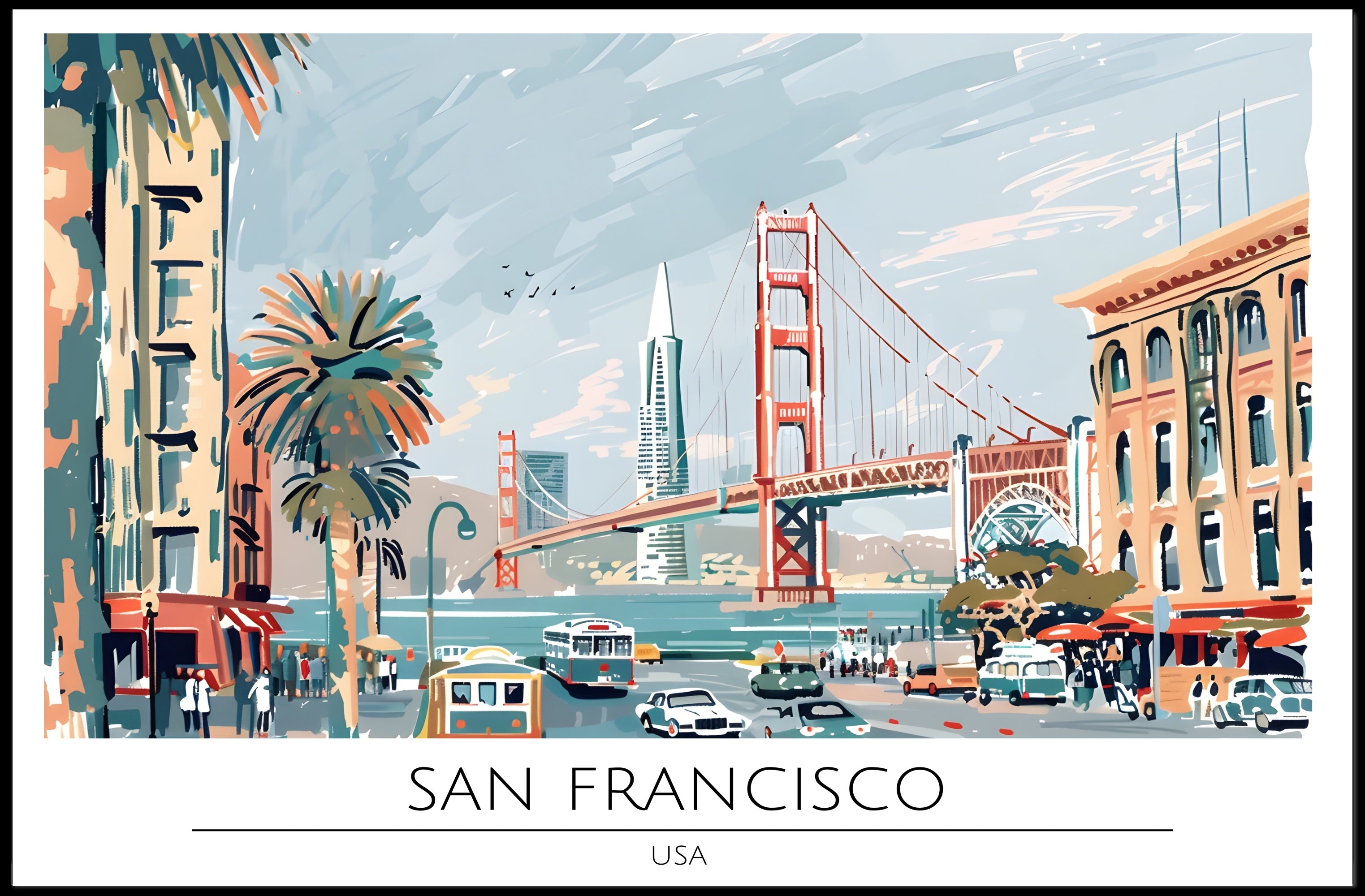 San Francisco Scenic Illustration Poster PosterGoat
