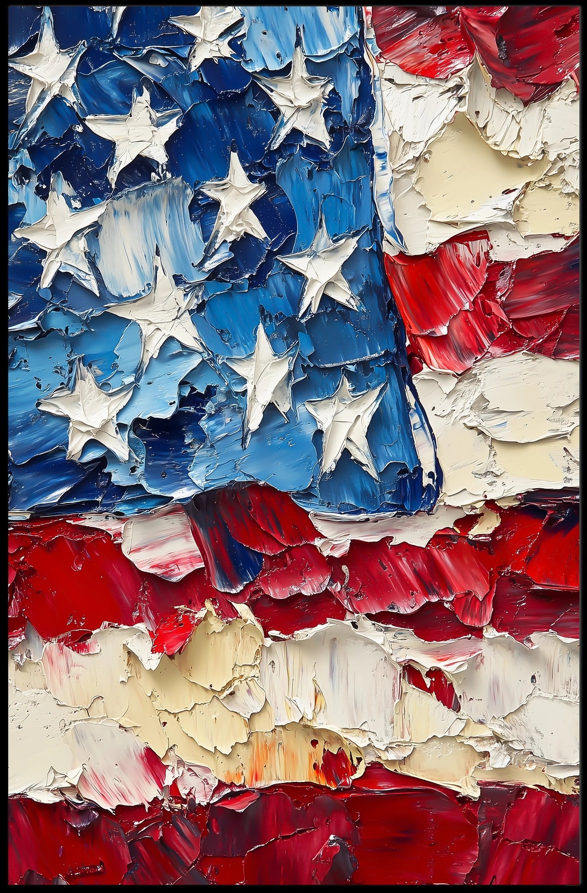 Thick oil impasto painting of an abstract American flag Poster