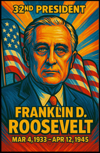 Franklin D. Roosevelt 32nd President of the United States Colorful Comic Book Style Poster