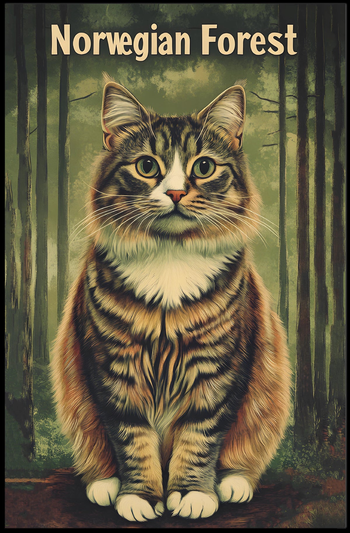 Norwegian Forest Cat Portrait Art Print Decor Poster