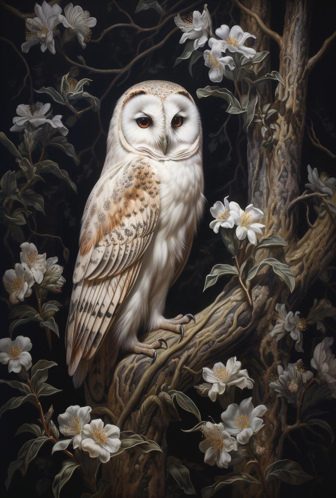 Barn Owl Elegance Perched Animal Poster
