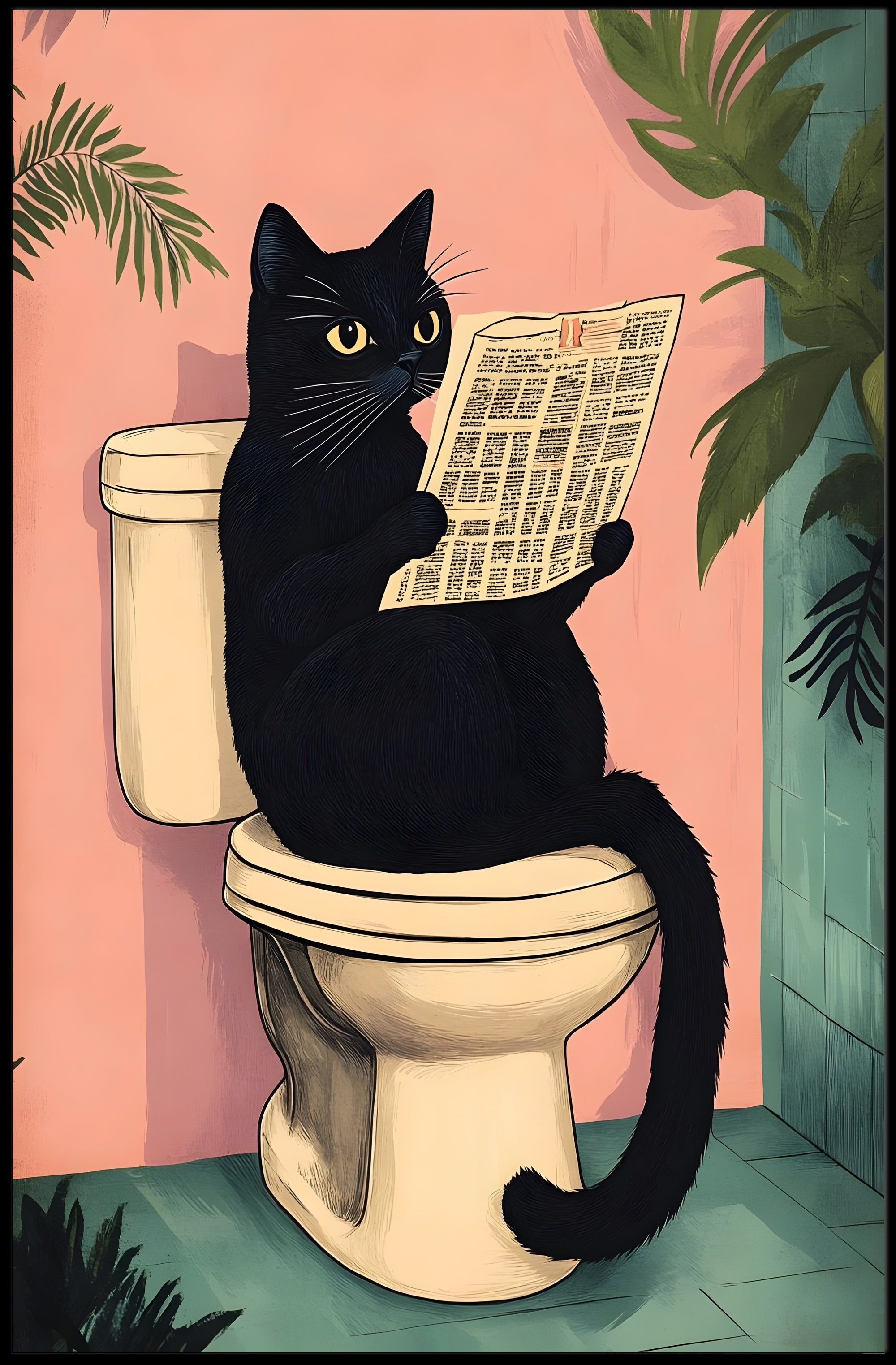 Curious Cat Poster Whimsical Bathroom Art Print