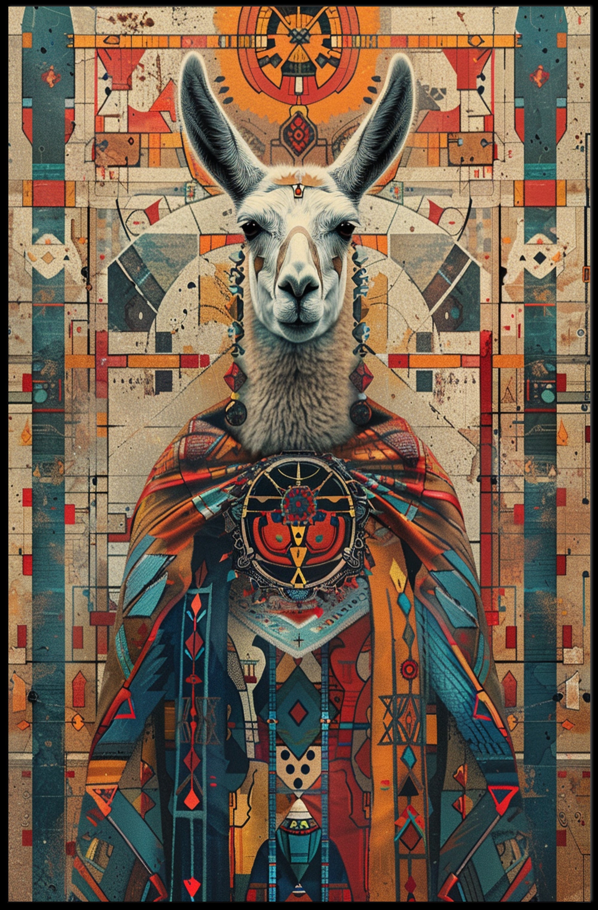 Stylized Llama in Andean Attire Cultural or Heritage Poster PosterGoat