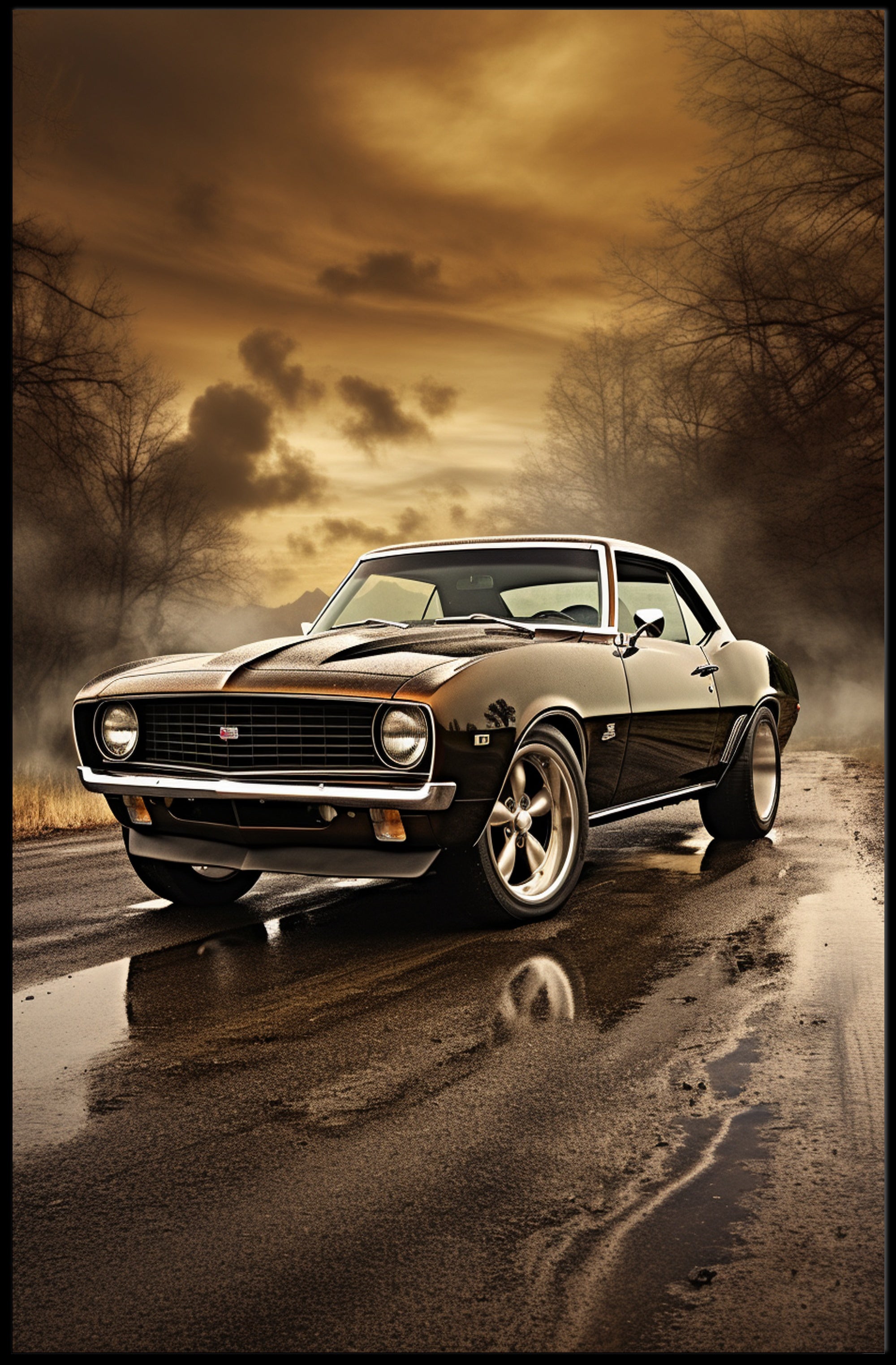 Classic Muscle Car at Sunset Poster PosterGoat