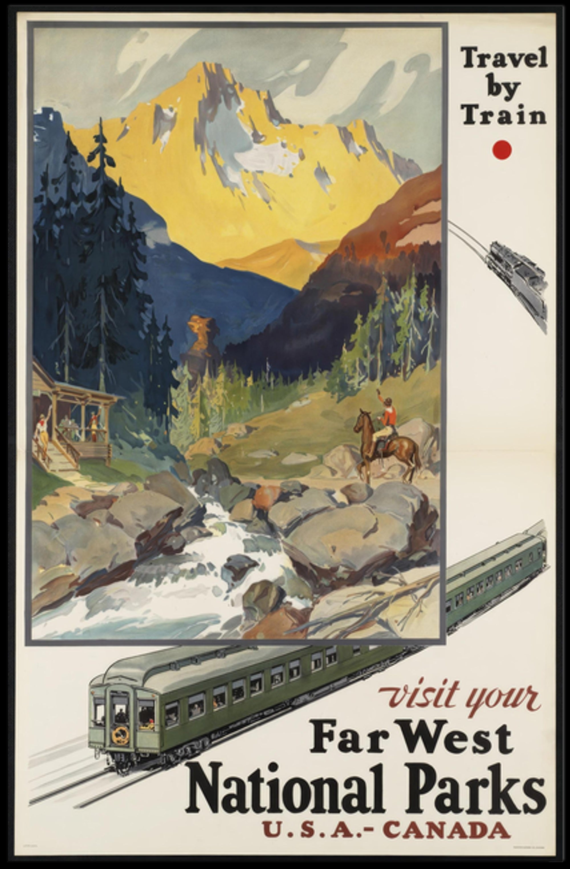 Far West Travel Poster Vintage Train National Parks