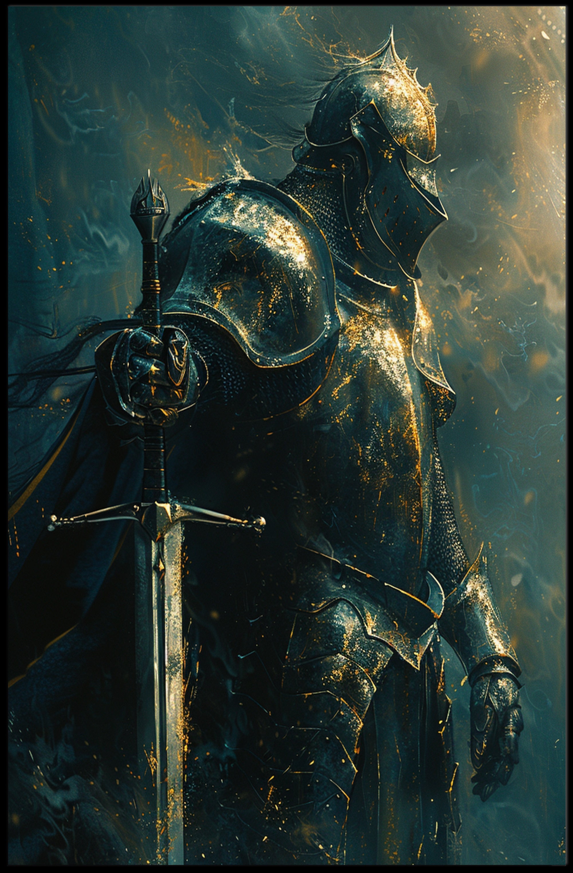 Knight's Valor in Battle: Epic Fantasy Poster