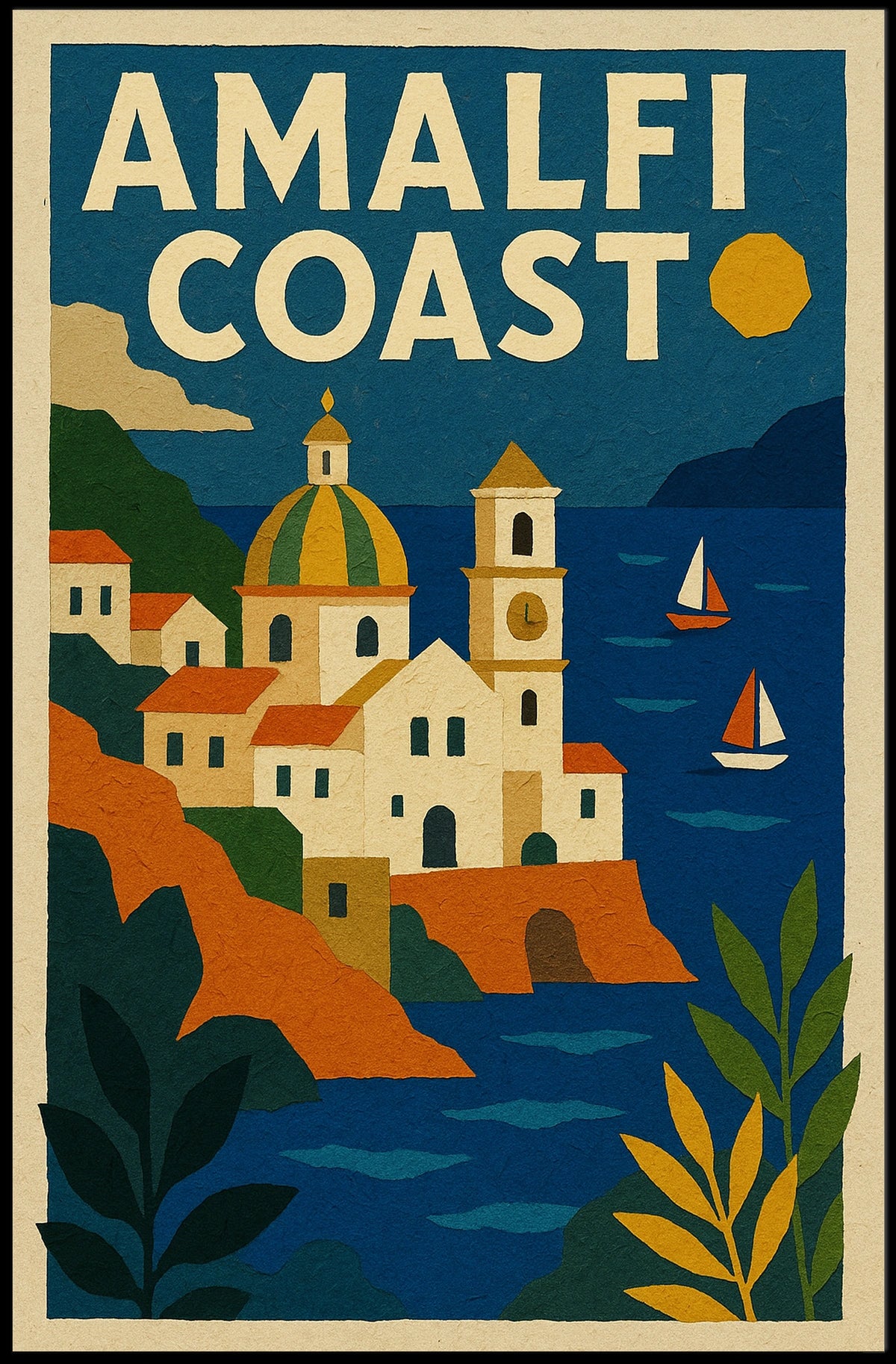 Amalfi Coast Travel Poster Wall Art for Coastal Decor
