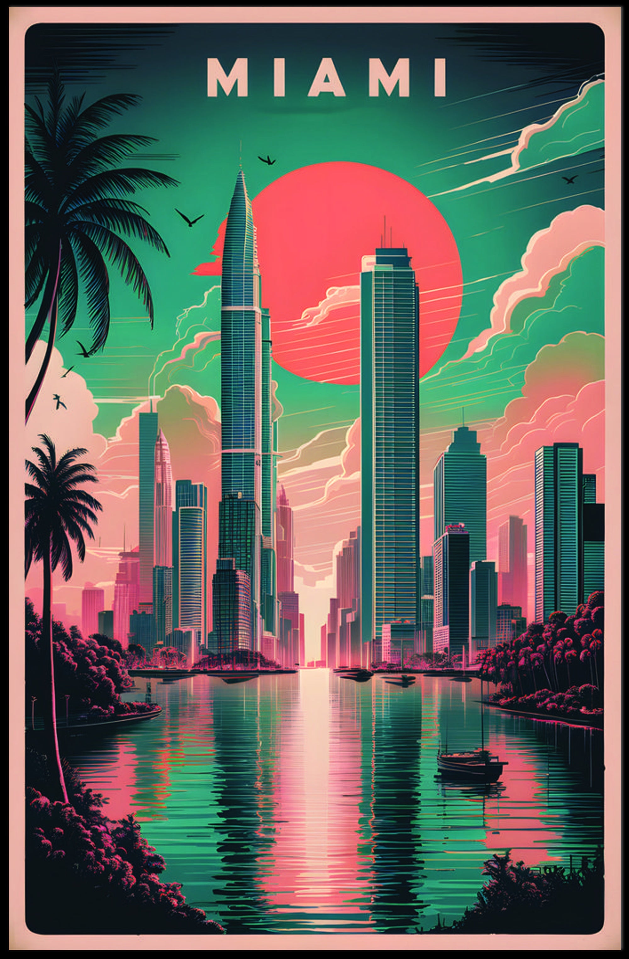 Miami Skyline Art Poster