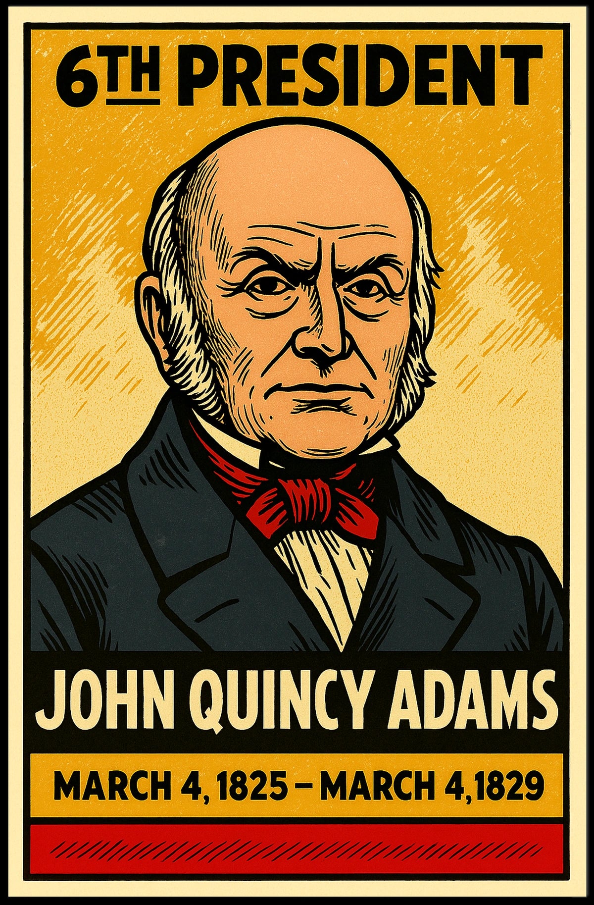 John Quincy Adams 6th President of the United States Inked Comic Style Poster