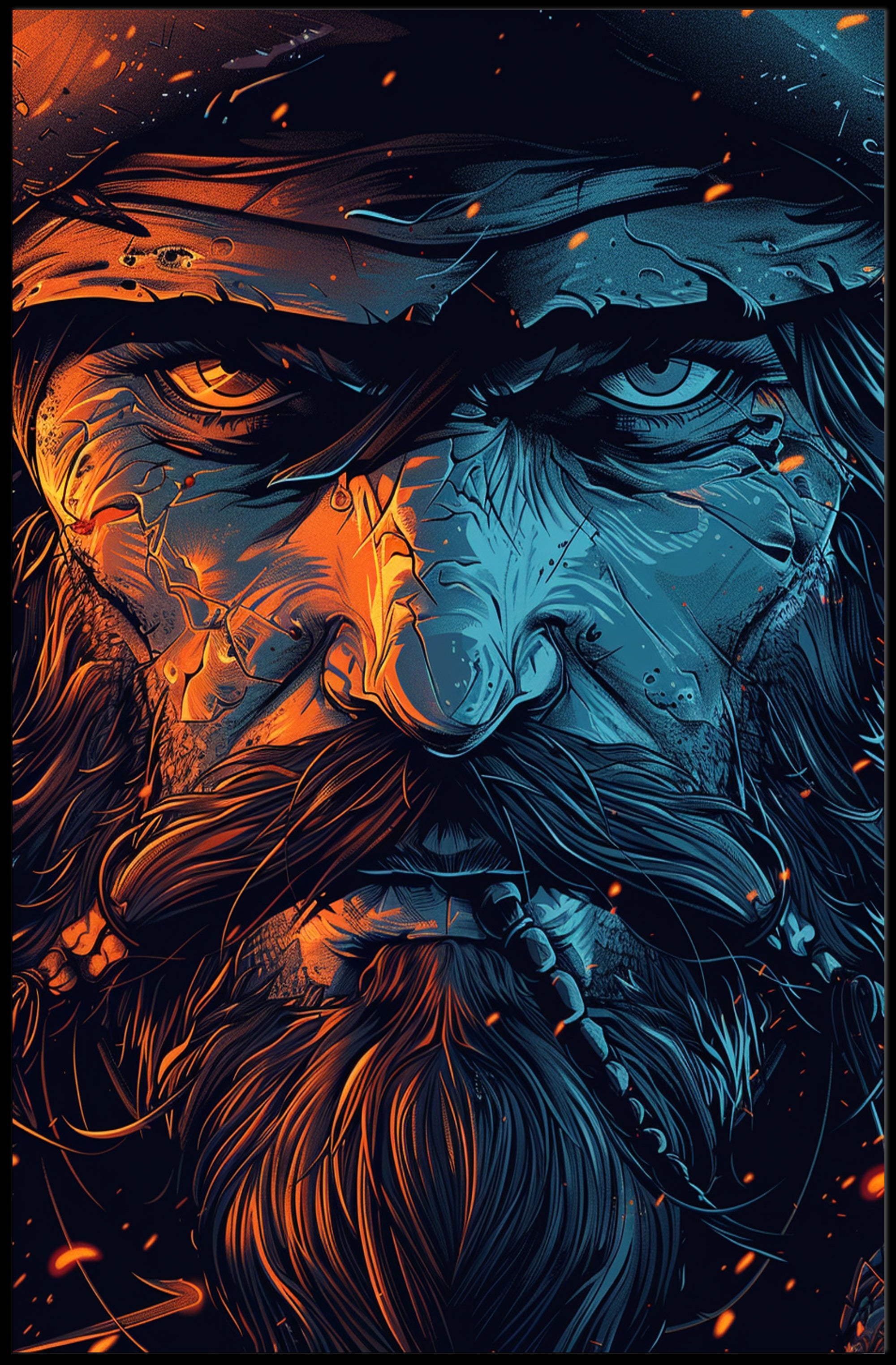 Rugged Duality: Fiery Orange and Cool Blue Poster PosterGoat