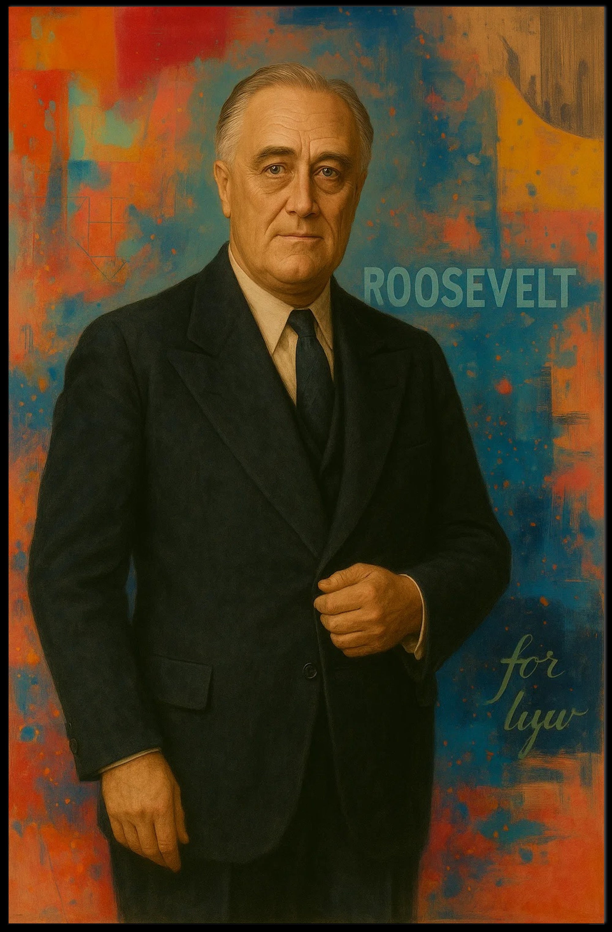 Roosevelt Portrait on Abstract Background: Historical or Presidential Poster