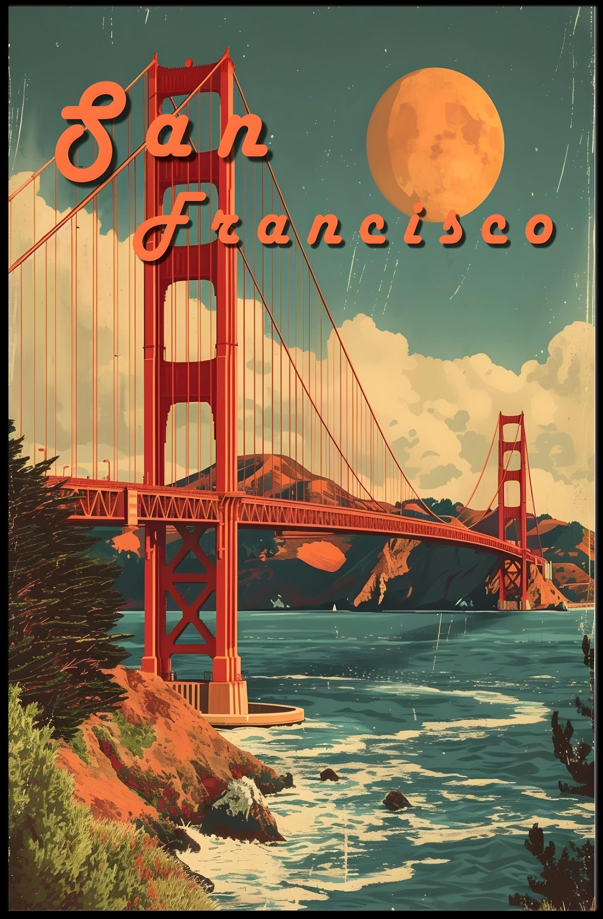 Golden Gate Bridge Retro San Francisco Travel Poster