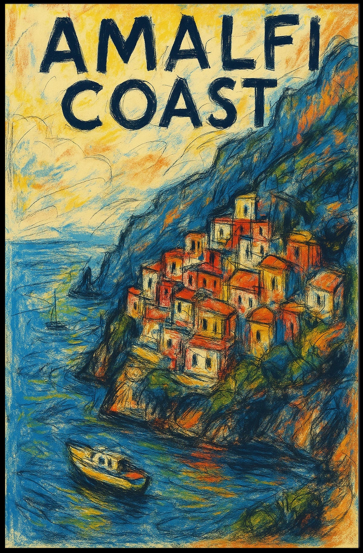 Amalfi Coast Poster Wall Art 18x24 Travel Decor Coastal View