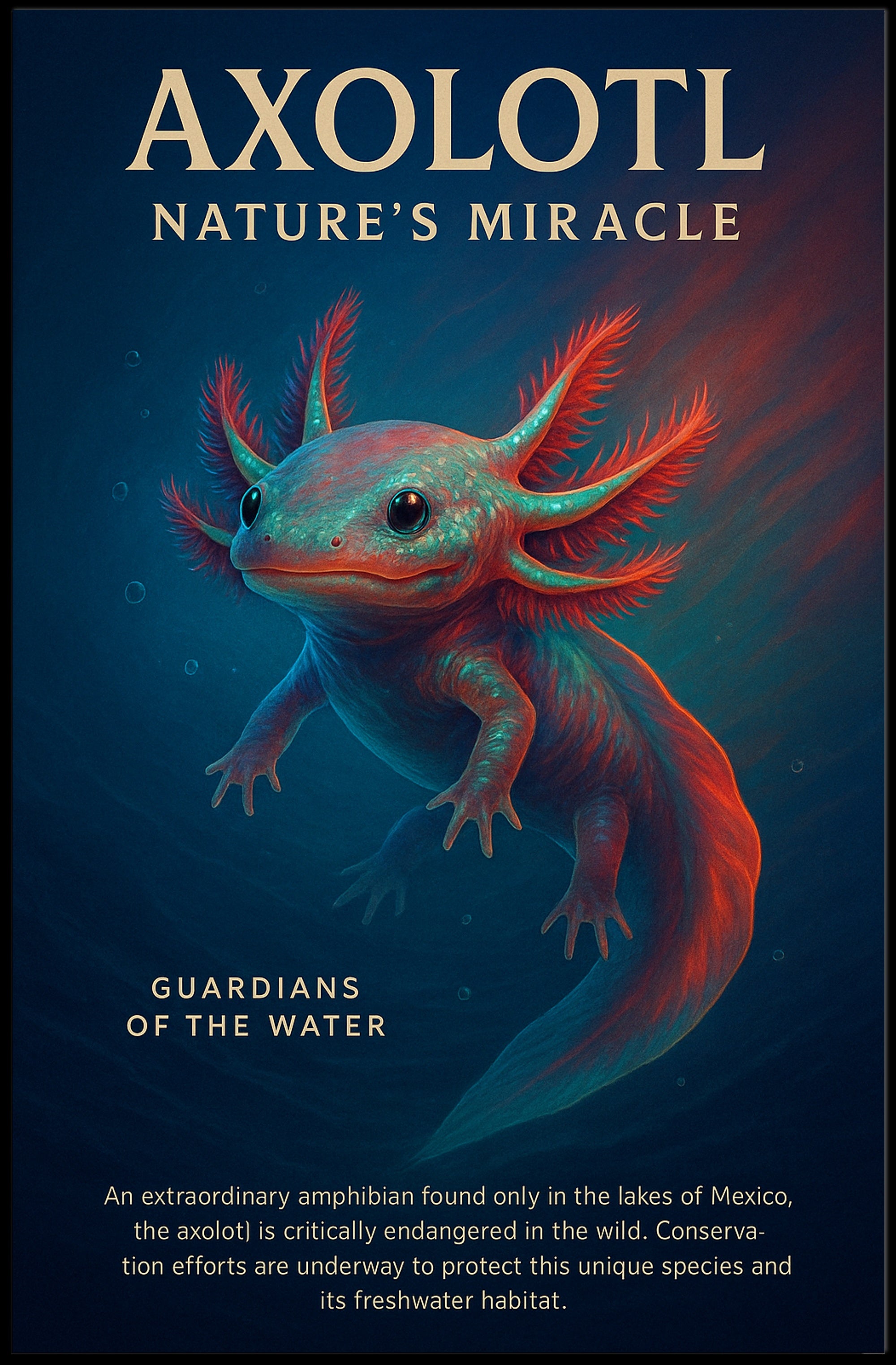Axolotl Conservation Art Print: Vibrant Animal Poster