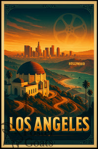 Los Angeles Landmarks Vintage Urban Cityscape Travel Poster