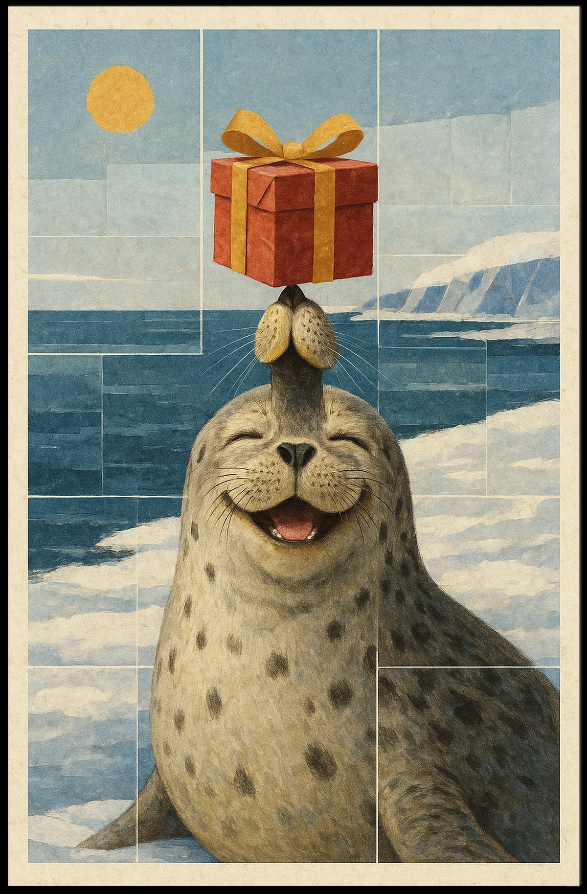 Joyful Seal With A Gift Poster