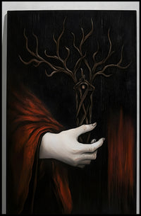 Surreal Hand Art with Red Fabric Abstract or Artistic Poster PosterGoat