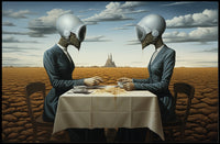 Surreal Tea Ceremony in Futuristic Sci-Fi Poster